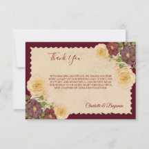 Elegante tarjeta de agradecimiento de boda vintage