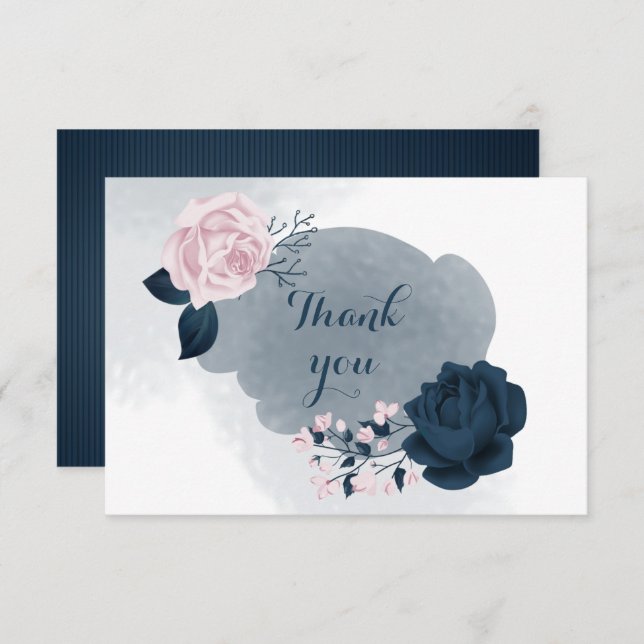 elegante tarjeta de agradecimiento de color azul m (Anverso / Reverso)