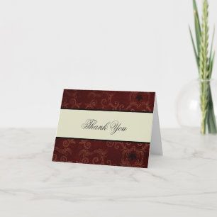 Elegante tarjeta de agradecimiento de damasco rojo