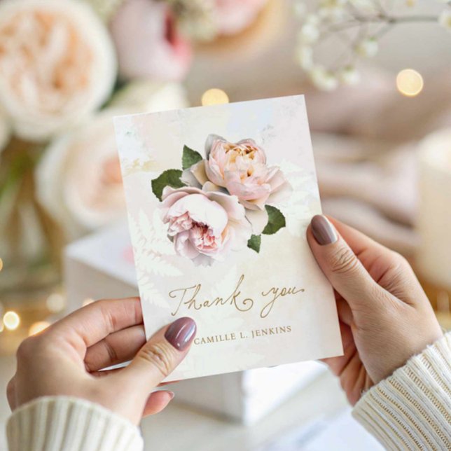 Elegante tarjeta de agradecimiento de Floral Rosa (Blush Pink Floral Bridal Shower Thank you Card)