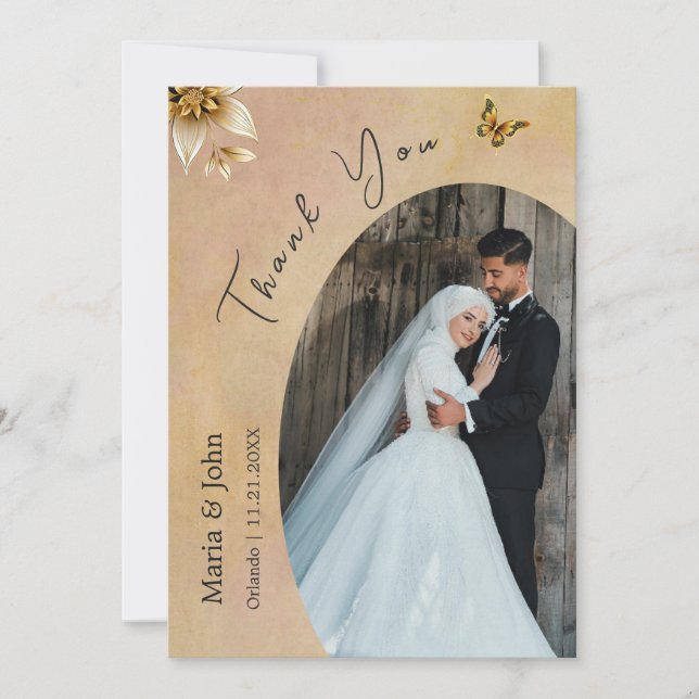 Elegante tarjeta de agradecimiento de foto de boda (Anverso)