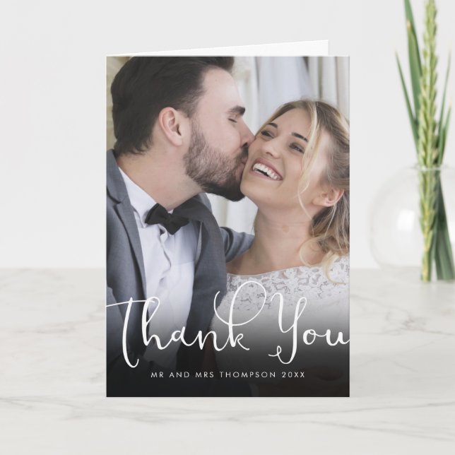 Elegante tarjeta de agradecimiento de foto de boda (Anverso)