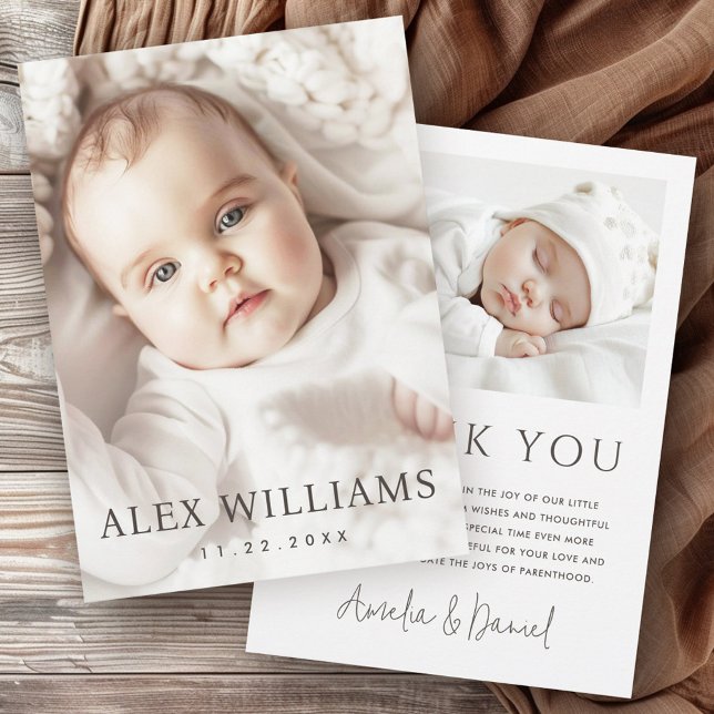 Elegante tarjeta de agradecimiento de invitación d (Elegant new baby announcement photo thank you card)