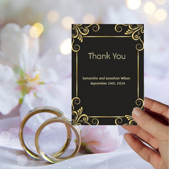 Elegante Tarjeta De Agradecimiento De Oro Art Deco (Subido por el creador)