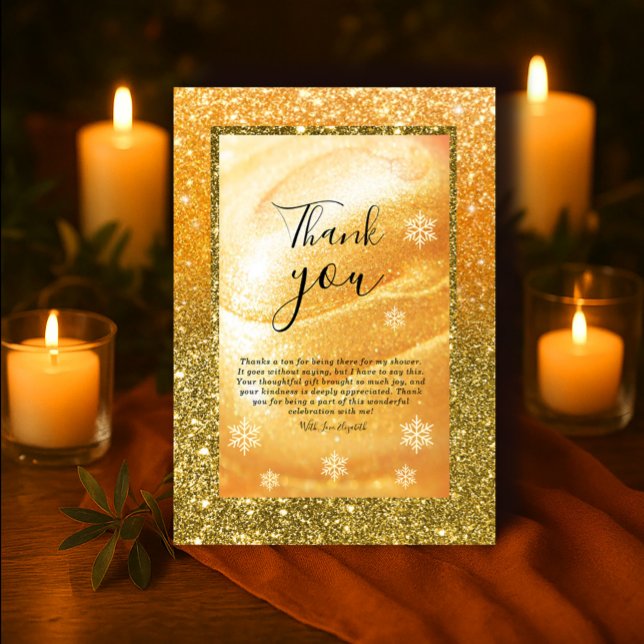 Elegante tarjeta de agradecimiento de oro | Purpur (Elegant Gold Thank You Card | Glitter and Pearl#zazzlemade #thankyouwedding #christmas#goldenligh)