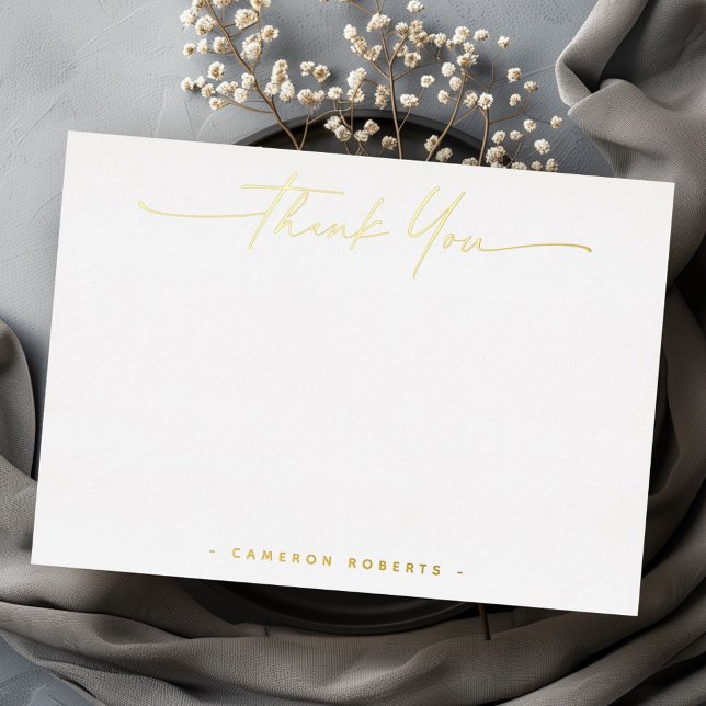 Elegante tarjeta de agradecimiento de oro real o R (Elegant real gold or silver foil thank you card)