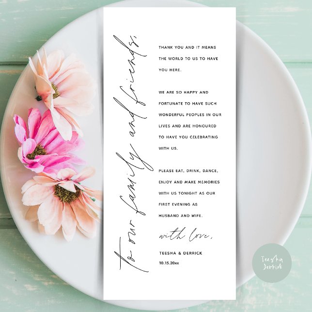 Elegante Tarjeta de agradecimiento de recepción de (Elegant Wedding Reception Thank You Card for Guest Dinner Dancing in Black White)