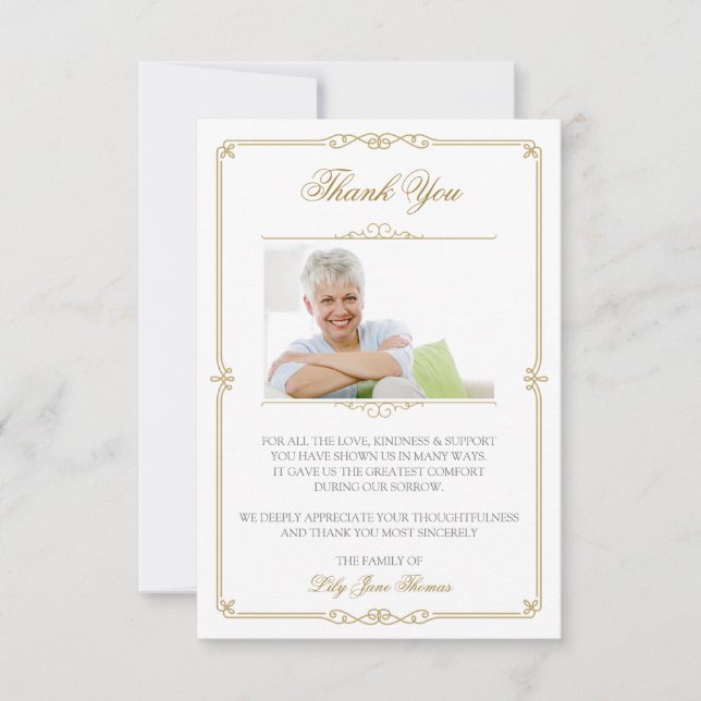 Elegante Tarjeta De Agradecimiento De Swirl Gold | (Anverso)