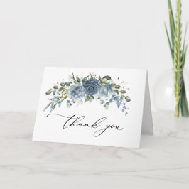 Elegante tarjeta de agradecimiento floral azul pol