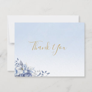 Elegante tarjeta de agradecimiento floral azul y d