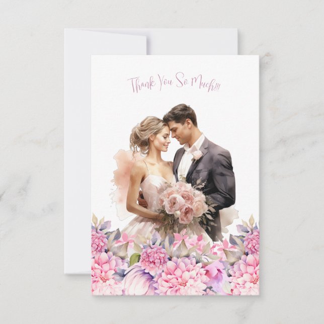 Elegante tarjeta de agradecimiento floral de foto  (Anverso)