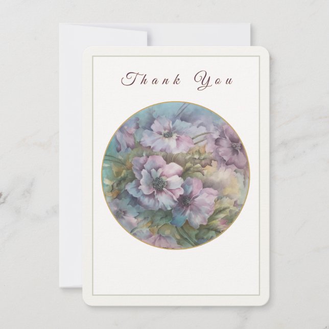 Elegante Tarjeta De Agradecimiento Floral Pintada  (Anverso)