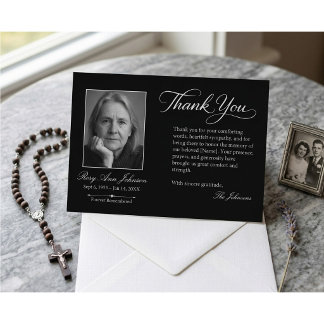 Elegante tarjeta de agradecimiento funeral con fot