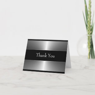 Elegante tarjeta de agradecimiento negra y platead