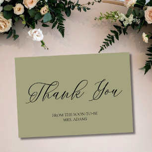 Elegante tarjeta de agradecimiento nupcial en verd
