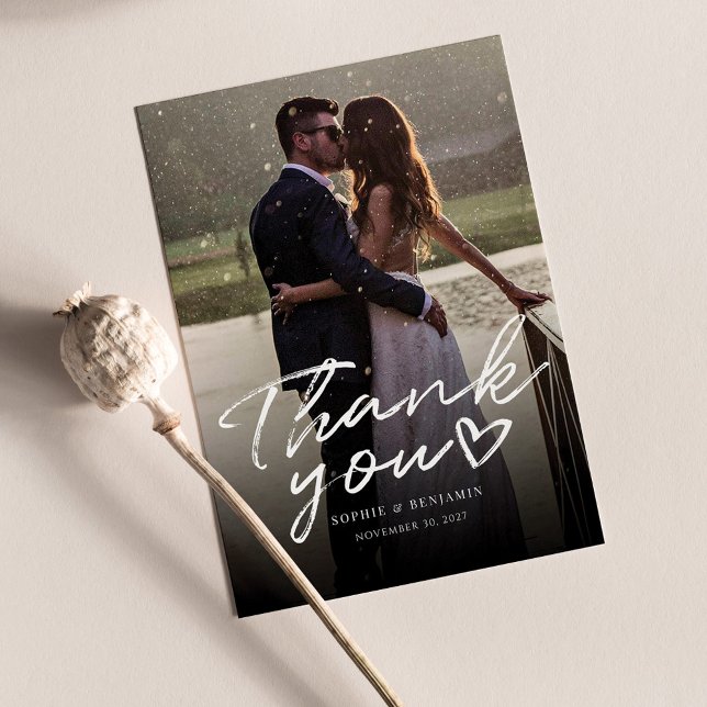 Elegante tarjeta de agradecimiento para Boda con l (Wedding Day Photo Thank You Card)