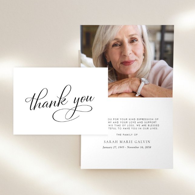 Elegante Tarjeta de Agradecimiento para Foto de Fu (Elegant Funeral Memorial Photo Thank You Card)