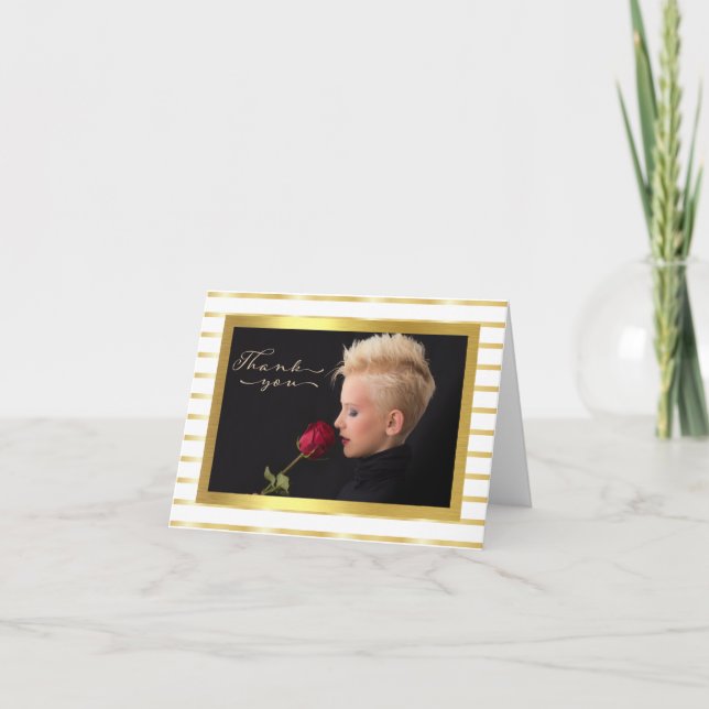 Elegante Tarjeta de agradecimiento por tira de oro (Anverso)