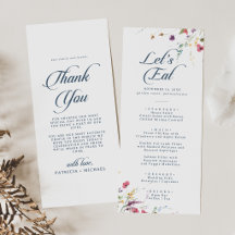 Elegante tarjeta de agradecimiento y menú de boda