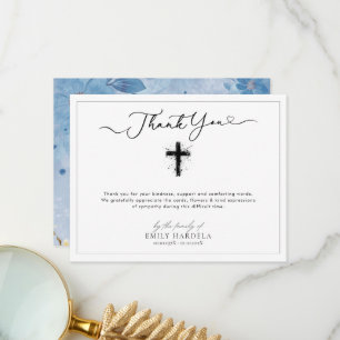 Elegante tarjeta de agradecimiento y pésame azul d