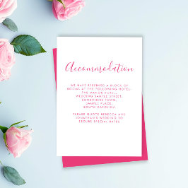 Elegante Tarjeta de Alojamiento Boda Mínimo Rosa