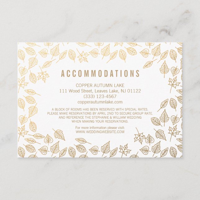 Elegante tarjeta de alojamiento de otoño deja oro (Anverso)