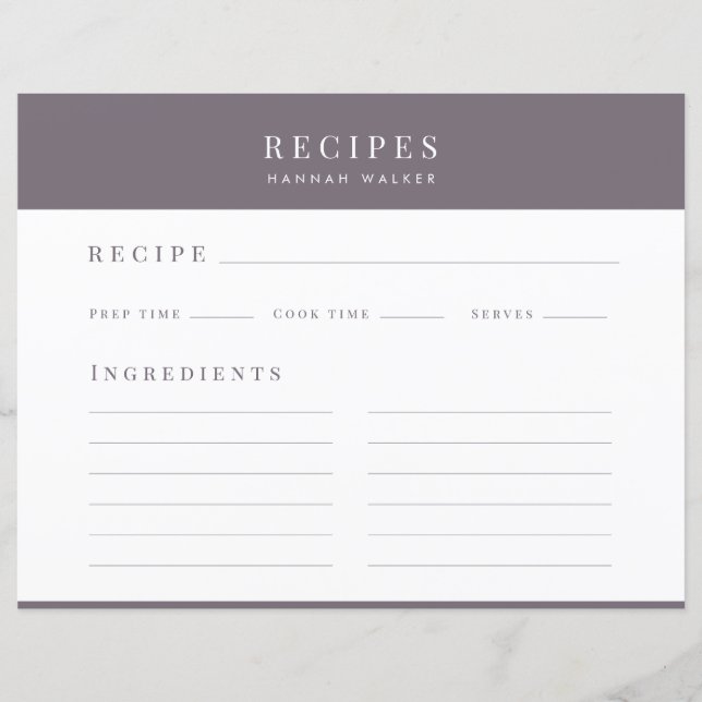 Elegante Tarjeta de Alojamiento de Receta Púrpura (Anverso)
