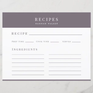 Elegante Tarjeta de Alojamiento de Receta Púrpura