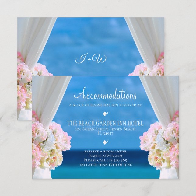 Elegante tarjeta de alojamiento Floral Beach Weddi (Anverso / Reverso)
