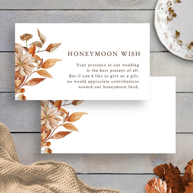 Elegante Tarjeta de Alojamiento para Luna de Miel (Elegant Autumn Floral Honeymoon Wish Enclosure Card by Painted Paperie
)