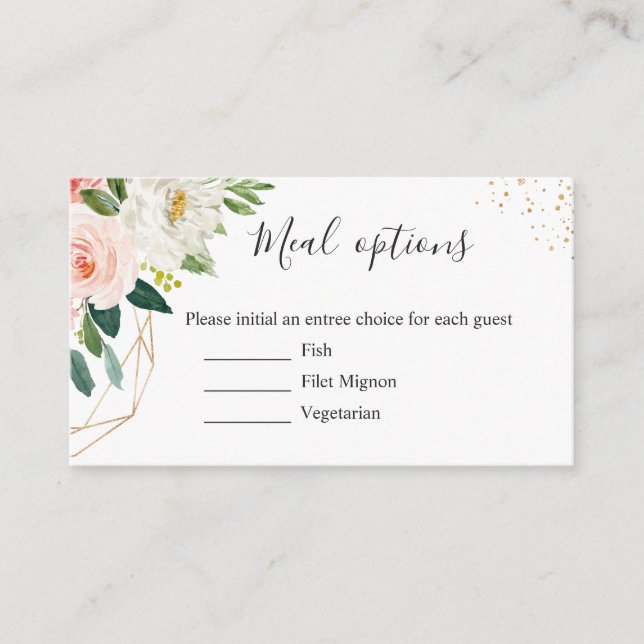 Elegante Tarjeta de Alojamiento Rubor Floral Meal  (Anverso)