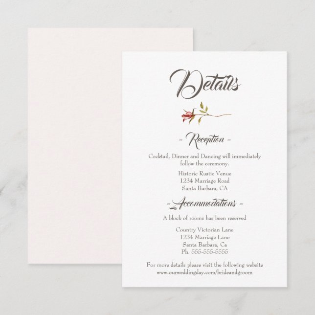 Elegante Tarjeta de Alojamiento Rústico de Boda de (Anverso / Reverso)