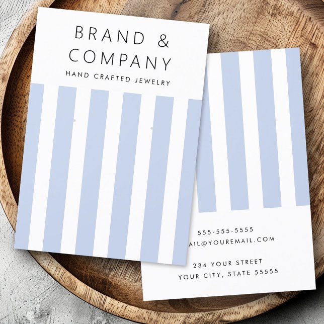 Elegante tarjeta de anclaje de rayas azules polvor (Elegant dusty blue stripes earring card)