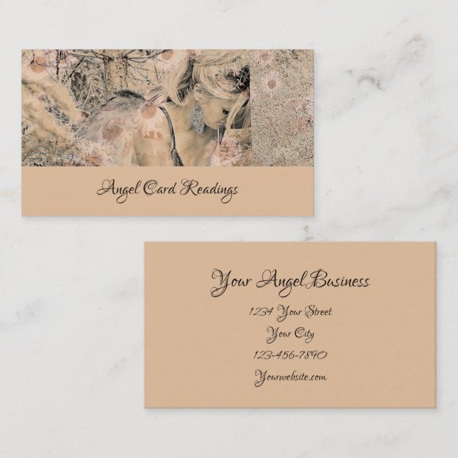 Elegante tarjeta de Angel Floral Sepia leyendo (Anverso / Reverso)