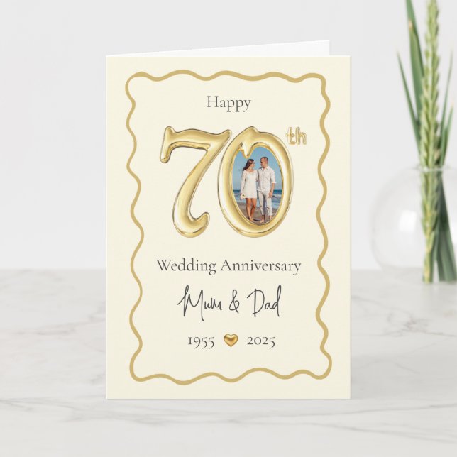 Elegante tarjeta de aniversario 70 Bodas - Mamá y  (Anverso)