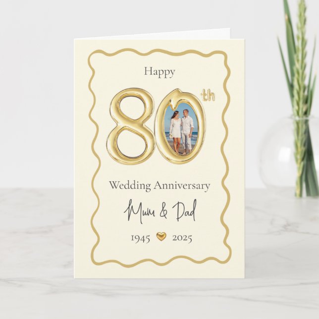 Elegante tarjeta de aniversario 80 Boda - Mamá y p (Anverso)