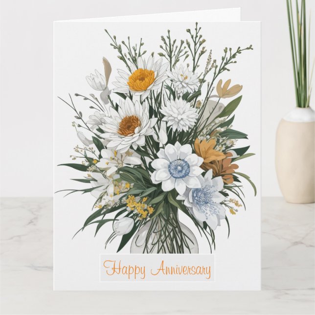 Elegante tarjeta de aniversario de arte moderno Fl (Anverso)