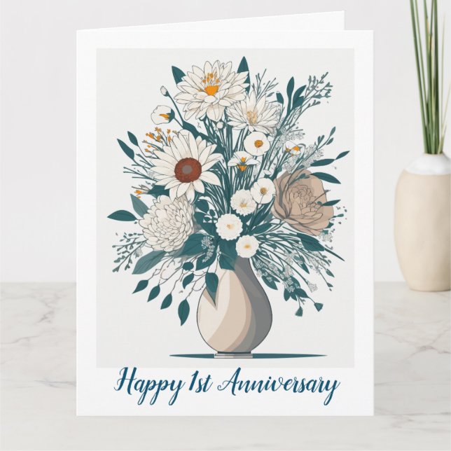 Elegante tarjeta de aniversario de arte moderno Fl (Anverso)