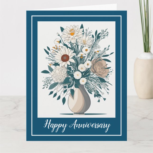 Elegante tarjeta de aniversario de arte moderno Fl (Anverso)