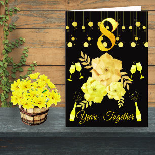 Elegante Tarjeta de Aniversario de Boda Negro y Or