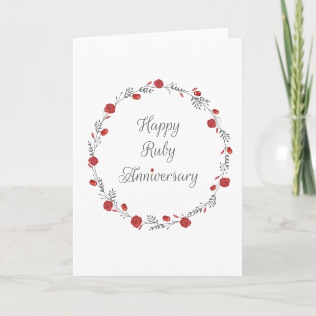 Elegante tarjeta de aniversario de Ruby & Floral d (Anverso)
