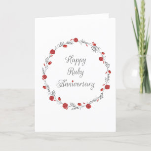 Elegante tarjeta de aniversario de Ruby & Floral d
