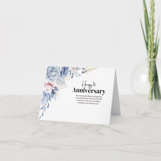 Elegante tarjeta de aniversario floral de primer B (Anverso)