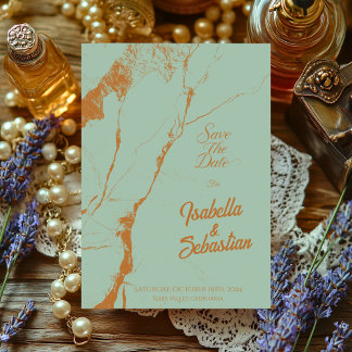 Elegante tarjeta de anuncio de boda Blue & Copper 