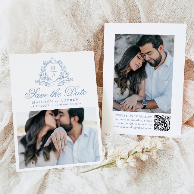 Elegante tarjeta de anuncio de boda con cresta flo (Subido por el creador)