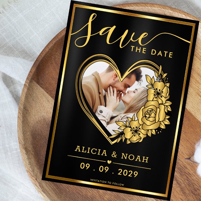 Elegante tarjeta de anuncio de boda con foto en fo (Subido por el creador)