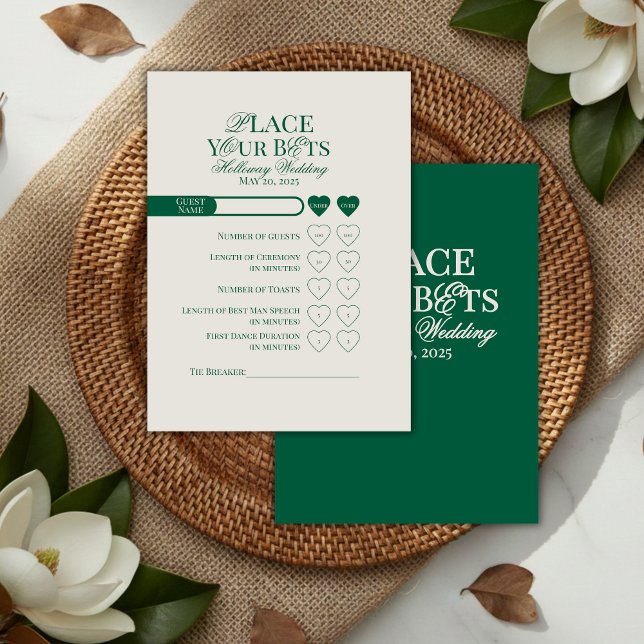 Elegante Tarjeta de Apuesta para Boda Editable Sag (Elegant Sage Green Editable Wedding Prop Bet Card)
