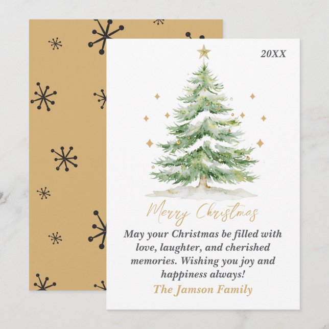 Elegante Tarjeta de Árbol de Navidad acuático (Anverso / Reverso)