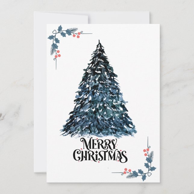 Elegante Tarjeta de Árbol de Navidad acuático | Fe (Anverso)
