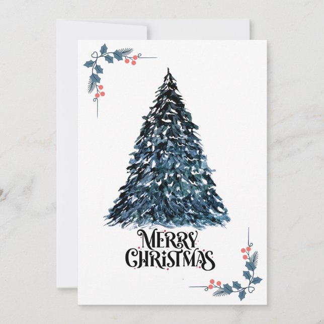 Elegante Tarjeta de Árbol de Navidad acuático | Fe (Anverso)